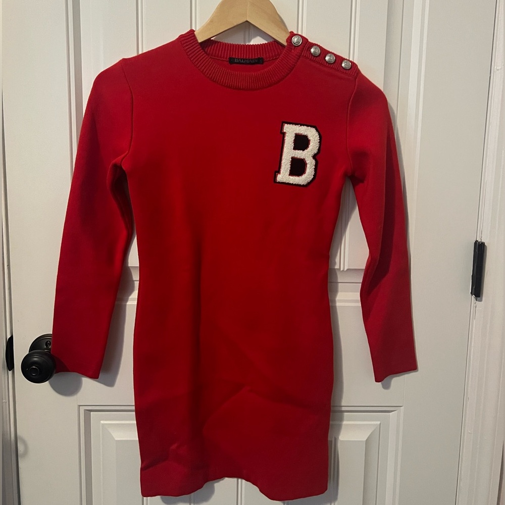 Balmain Girls red logo sweater dress. Size 10. Like new condition!